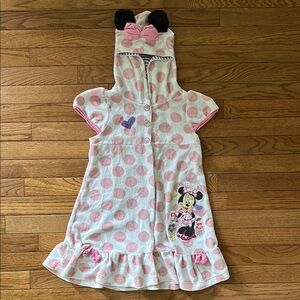 🩷Disney Minnie Mouse Swim Cover Up pink and white hooded size 7 8 beach